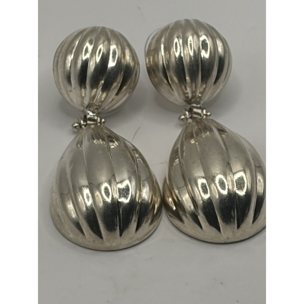 Mexico 925 Sterling Silver Puffy Textured Teardrop Dangle Post Back Earrings